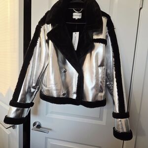 Vigoss Women's Metallic Silver and Black Leather Jacket